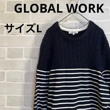 글로벌 워크 네이비 케이블 니트 스트라이프 스웨터 남성용