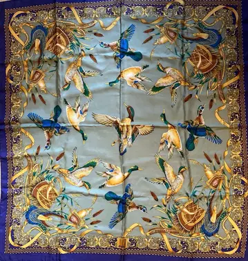 대형 실크 스카프 Dunhill 던힐 오리 춤 패턴