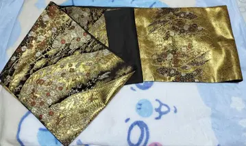 골드 컬러 꽃무늬 자수 후쿠로 오비
