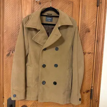 CONFIRM 베이지 더블 브레스트 피 코트 L