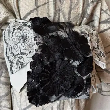 레이스 반폭 오비 블랙 3D 플라워 모티브