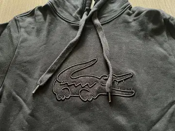 라코스테 블랙 자수 로고 후드티 S