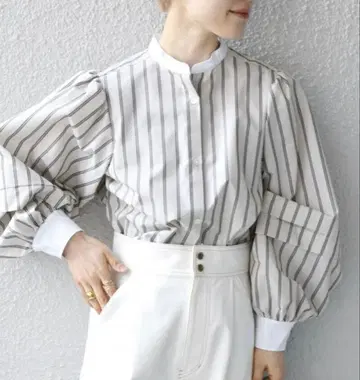 SHIPS 벌룬 슬리브 스트라이프 셔츠