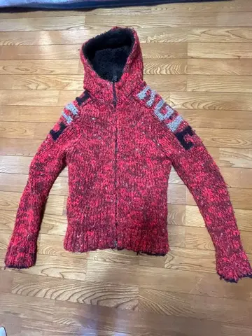 ENERGIE 후드 부착 빨간색 니트 스웨터 S