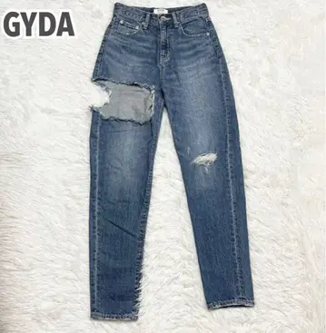 GYDA 사이드 립드 페그탑 데님 팬츠 데미지