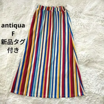 택 포함 새상품 안티카 스트라이프 멀티 컬러 플리츠 롱 스커트 F