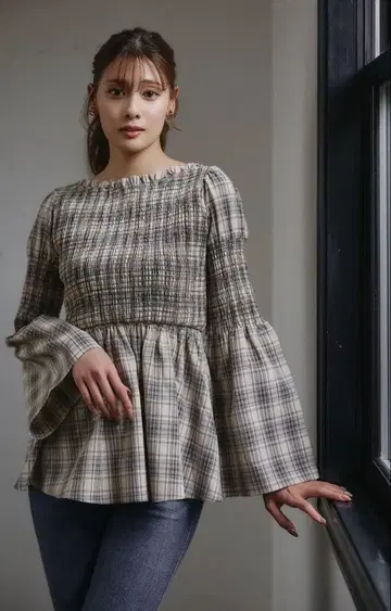 체크 플레어 페플럼 탑