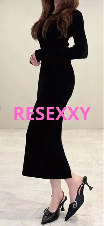 [ 새상품급 ] RESEXXY 니트 원피스 롱 기장 타이트 스커트 블랙