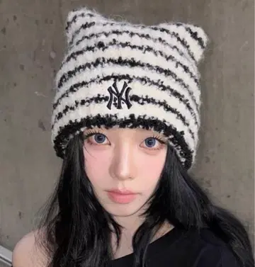 MLB 비니 보더 karina 착용 고양이 귀 니트 모자 한국 카리나