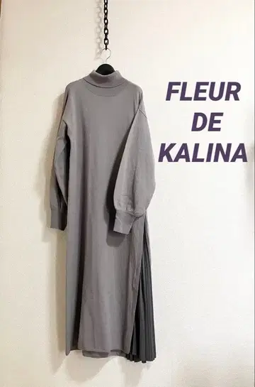 FLEUR DE KALINA 터틀넥 니트 원피스 플리츠 절개