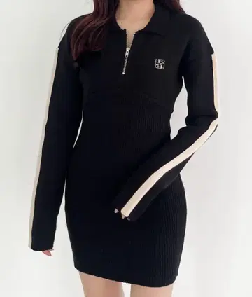 Heather 라인 ZIP 니트 미니 원피스 블랙