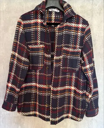 ZARA 자라 M 오버 셔츠 자켓 형광 체크 프론트 버튼