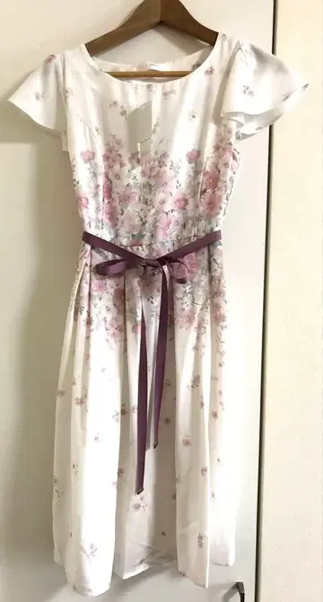 Tocco closet 플라워 꽃무늬 핑크 그로그랭 리본 원피스