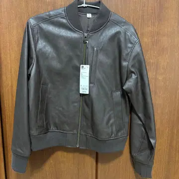 [새상품] GU 다크 브라운 합성 피혁 자켓 S