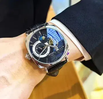 자동 와인딩 시계 문페이즈 블랙