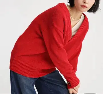 BABYLONE 코튼 린넨 V넥 풀오버 RED