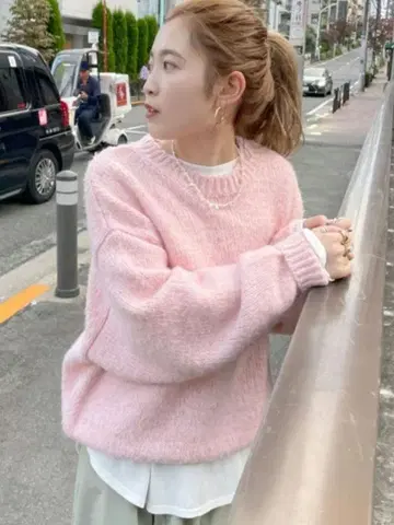 Ungrid/컬러 모헤어 혼방 루즈 니트/핑크