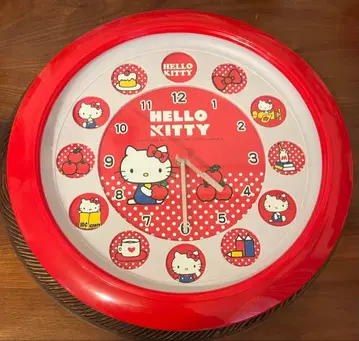 헬로키티 벽시계 빨간색 레트로 키티
