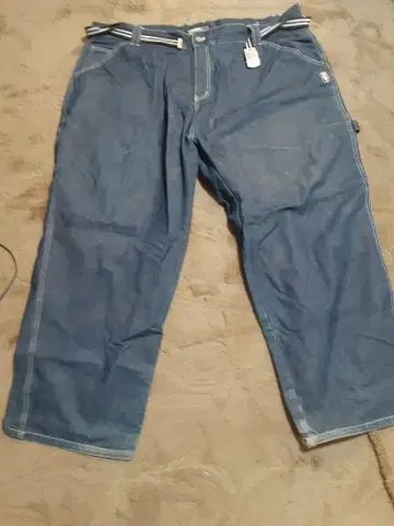 빅 사이즈 블루 카고 팬츠 복수 포켓 부착