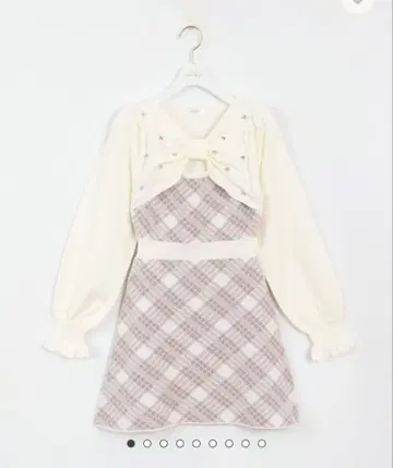 리본 포함 체크 미니 원피스