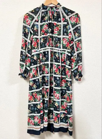 쇼와 레트로 꽃무늬 원피스 긴팔 시어 70s 80s