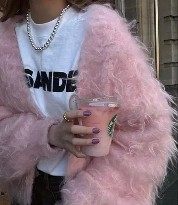 더 토 샤기 가디건 핑크