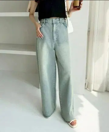 허리 조절 가능 슬림 레그 와이드 데님