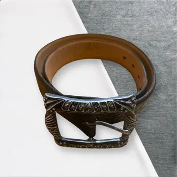 장식적인 실버 버클 블랙 가죽 벨트 EA MADE ITALY