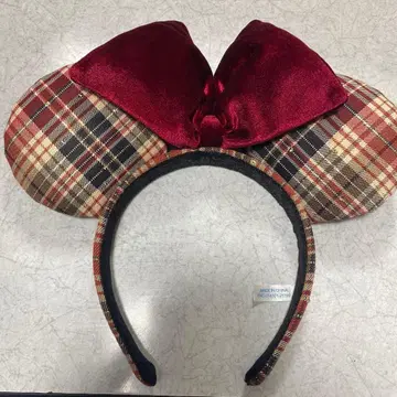 미니 마우스 머리띠 체크 무늬