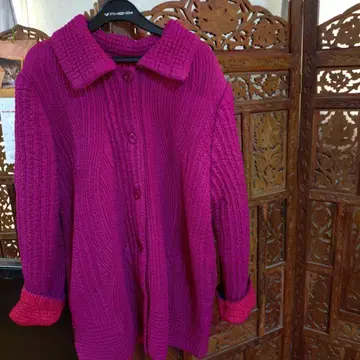 핑크 니트 자켓 버튼 포함 리버서블