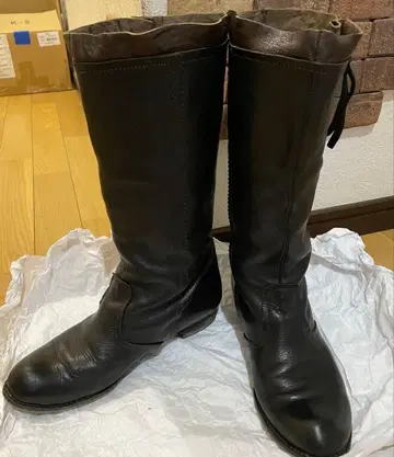 WANONANO 블랙 브라운 바이컬러 가죽 롱 부츠 사이드 지퍼