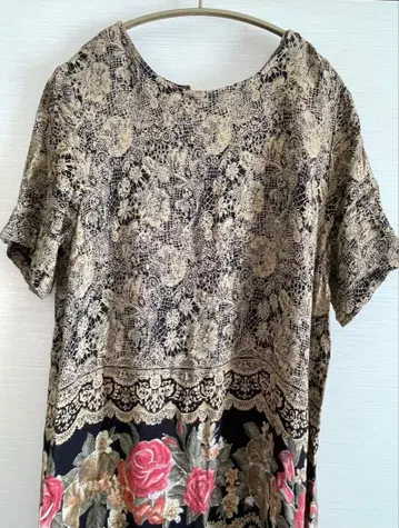 레이스 무늬 꽃무늬 7부 소매 원피스