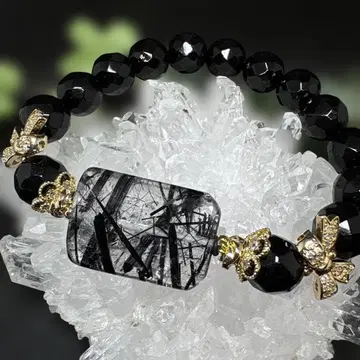 무지개 낀 블랙 루틸 오닉스 팔찌