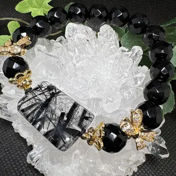 무지개 낀 블랙 루틸 오닉스 팔찌