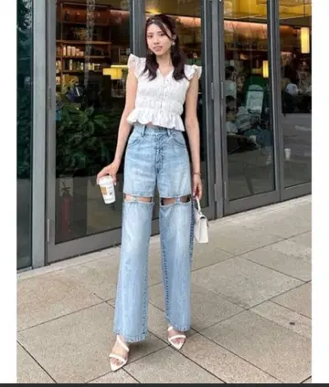 [새상품급] rienda 슬래시 레그 데님 팬츠 26inch