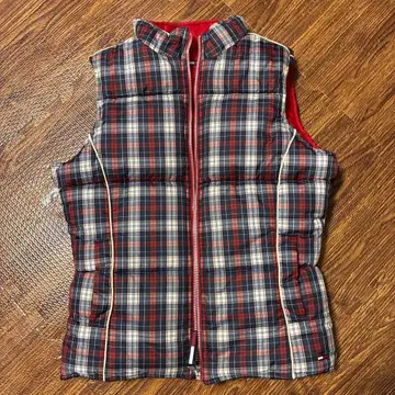 TommyJeans 리버서블 충전솜 베스트 S 빨간색 체크 토미진스