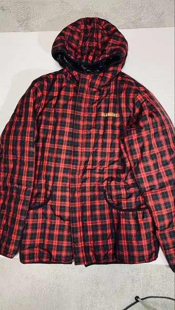 ELEMENT 빨검 체크 다운 자켓 리버서블