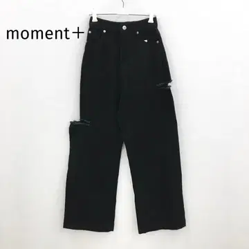 택 포함 미사용품 moment+ 와이드 레그 블랙 데님 팬츠 블랙