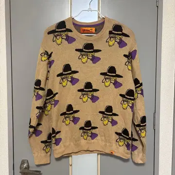 Left Alone 니트 베이지 캐릭터 올 패턴 면