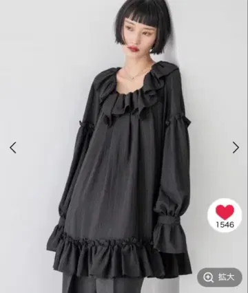 미사용 새상품 LOWRYSFARM 모듬 프릴 튜닉 블라우스 블랙