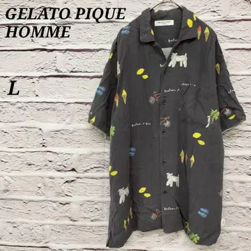 젤라또피케옴 L 반팔 썸머 모티브 셔츠 가슴 포켓 레이온 그레이