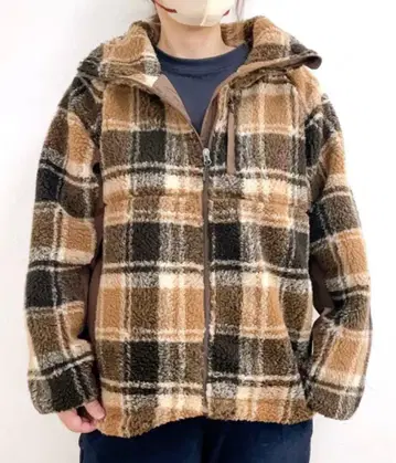 FieldCore 보아 빅 칼라 자켓 체크 브라운 워크맨 M