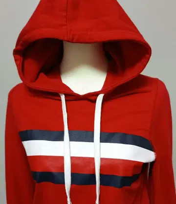 TOMMY 레드 스트라이프 후드티