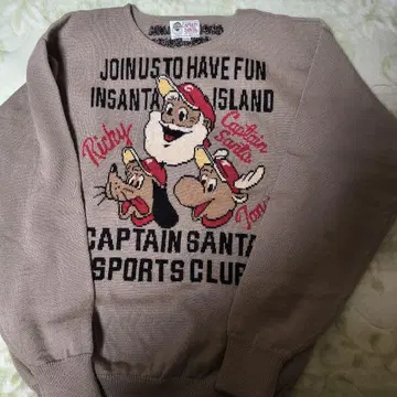 캡틴 산타 뜨개질 크루넥 스웨터, 사이즈 L, 색상 베이지