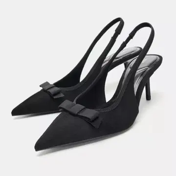 ZARA 리본 포함 블랙 패브릭 하이힐
