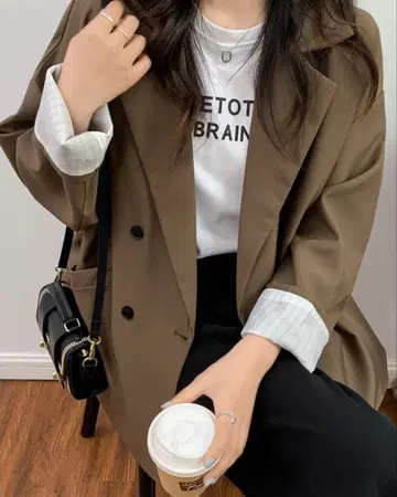 DIAVEL 더블 버튼 오버 사이즈 자켓 브라운