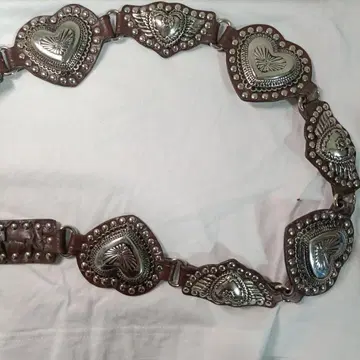 네이비 웨스턴 가죽 벨트 하트형 장식