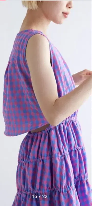 Wcloset 보라색과 핑크색 체크 무늬 슬리브리스 원피스