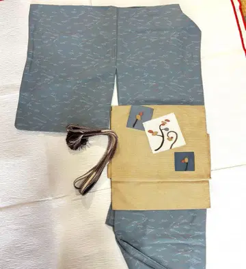 코몬 이중 기모노 블루그레이