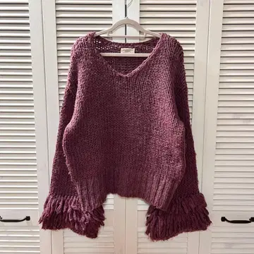 [ TODAYFUL ] 루프 커프 니트 V넥 니트 퍼플 FREE